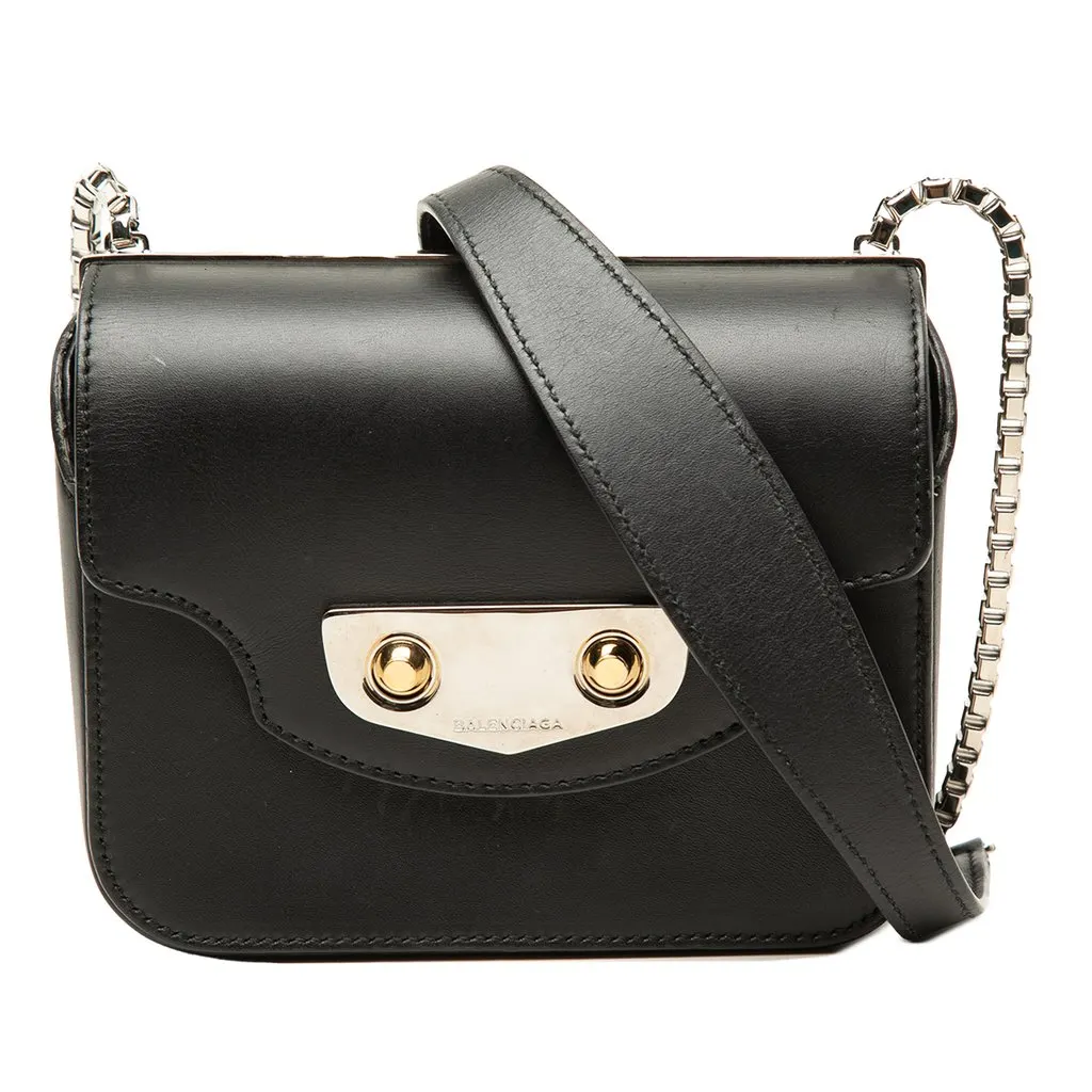 Balenciaga Mini Smooth Calfskin Neo Classic Chain Crossbody Black Leather Good - Front View