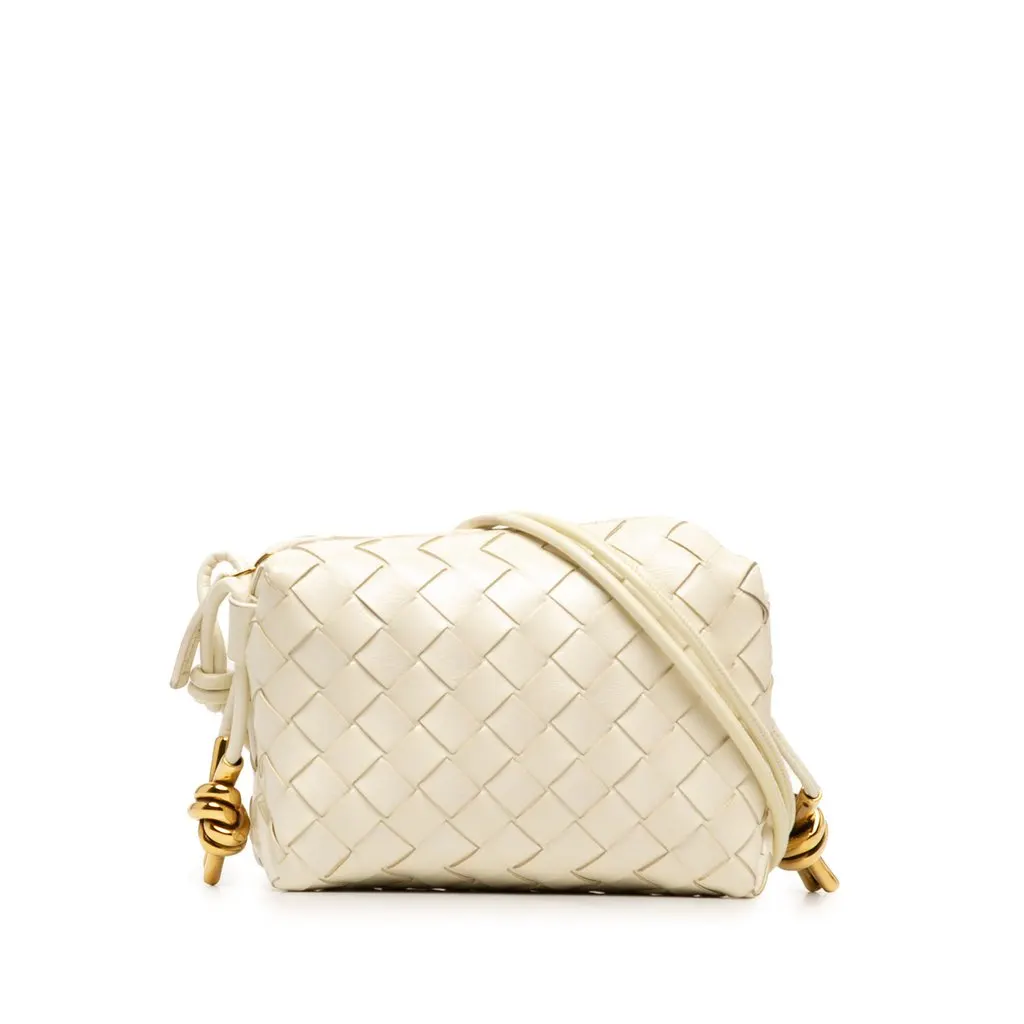 Bottega Veneta Mini Nappa Intrecciato Loop Camera Bag White Leather Very good - Front View