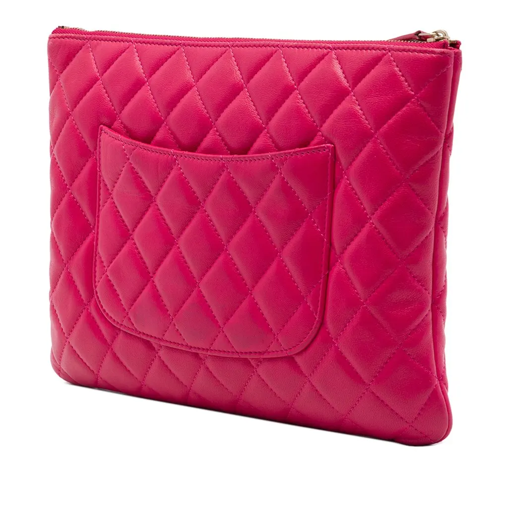 Chanel Medium Quilted Lambskin O Case Clutch Pink Leather Very good - Back View