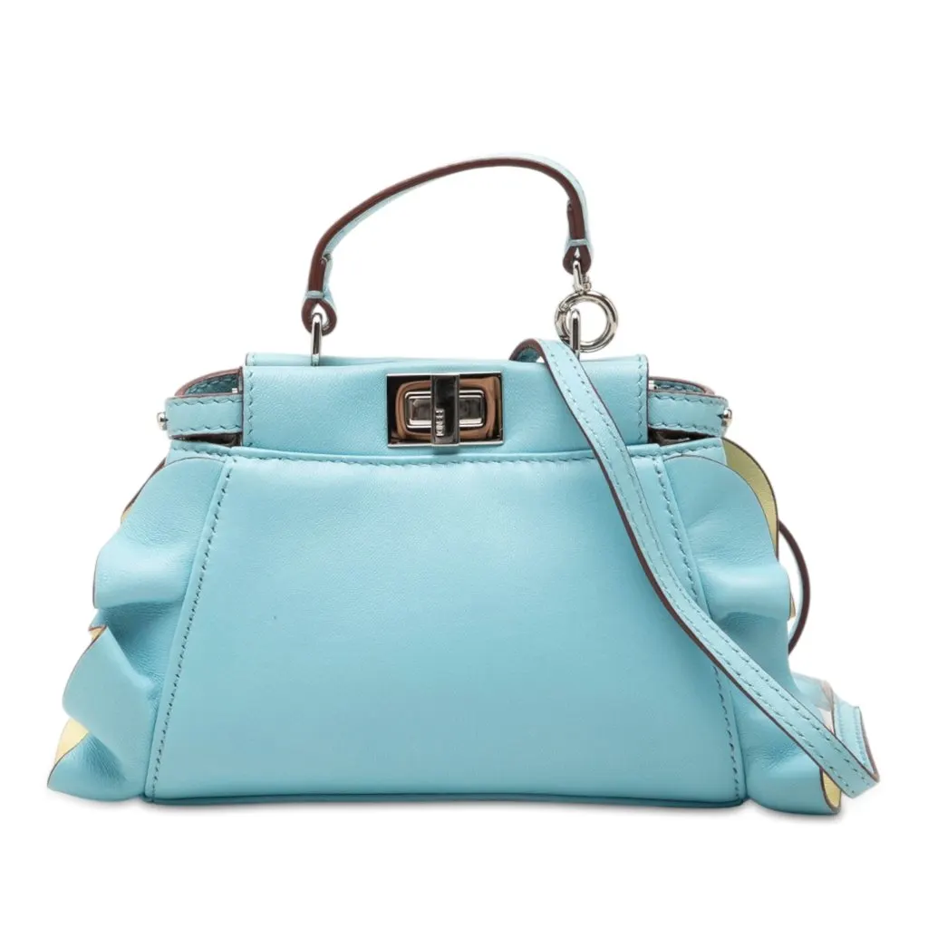 Fendi Micro Bicolor Nappa Waves Peekaboo Iconic Satchel Blue Leather Very good - Front View