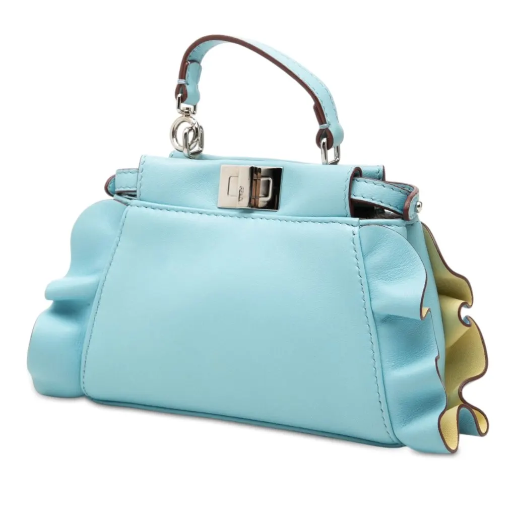Fendi Micro Bicolor Nappa Waves Peekaboo Iconic Satchel Blue Leather Very good - Back View