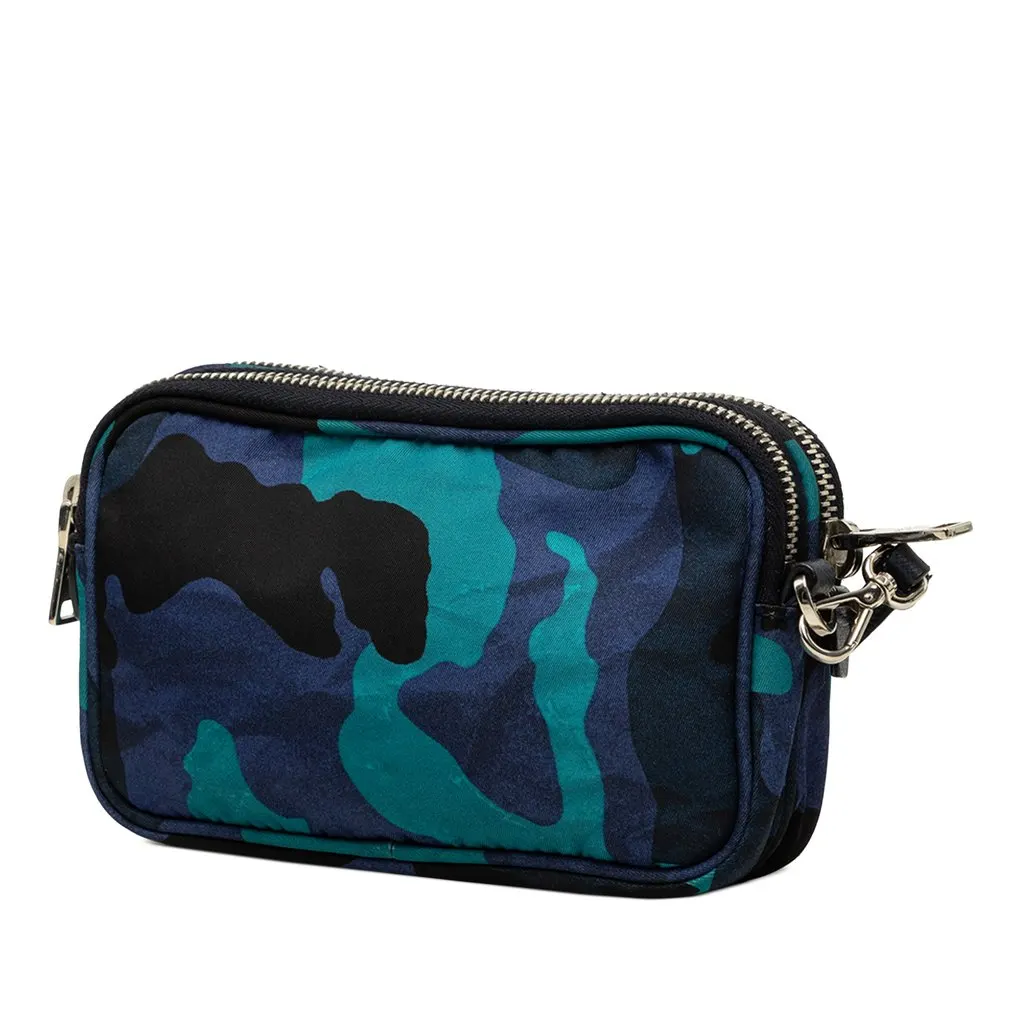 Prada Mini Tessuto Camouflage Double Zip Camera Bag Blue Polyamide Good - Back View