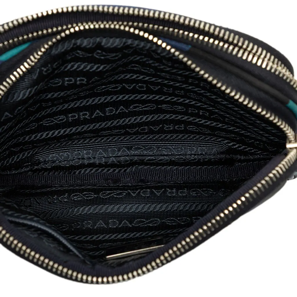 Prada Mini Tessuto Camouflage Double Zip Camera Bag Blue Polyamide Good - Model View