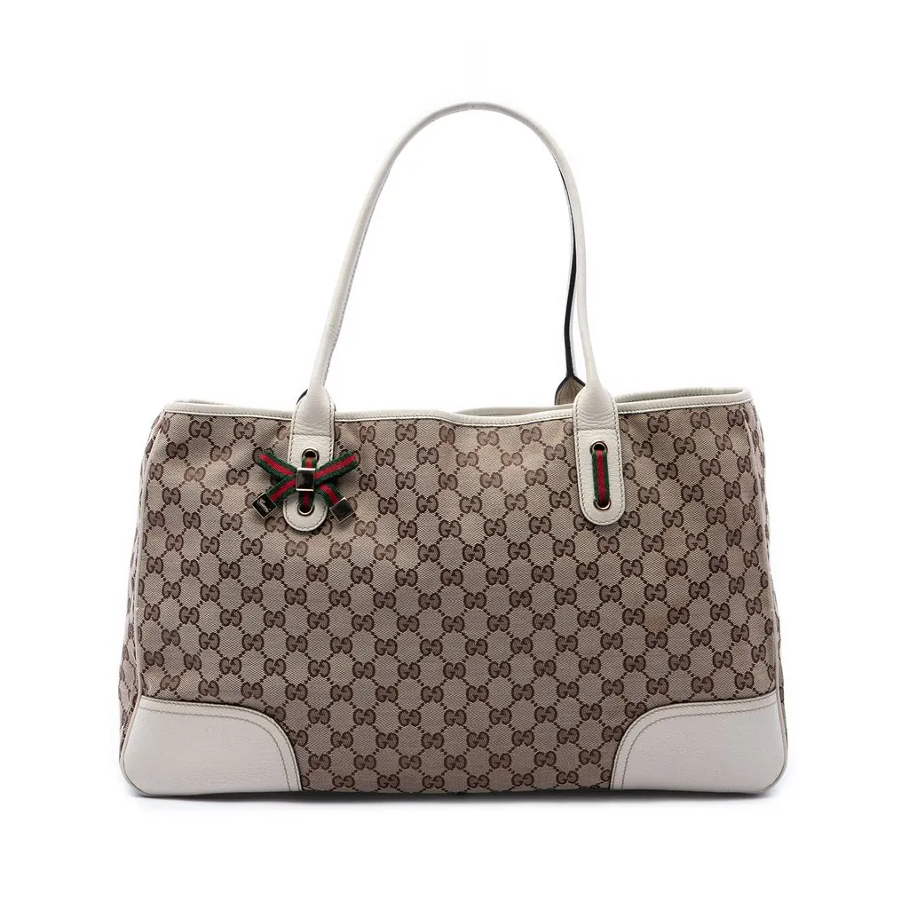 Gucci GG Canvas Web Princy Tote Beige Canvas Good - Front View
