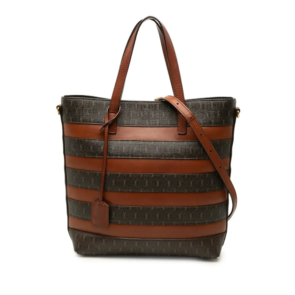 Saint Laurent Le Monogramme Coated Canvas and Leather Shopper Tote Brown Canvas Good - Front View