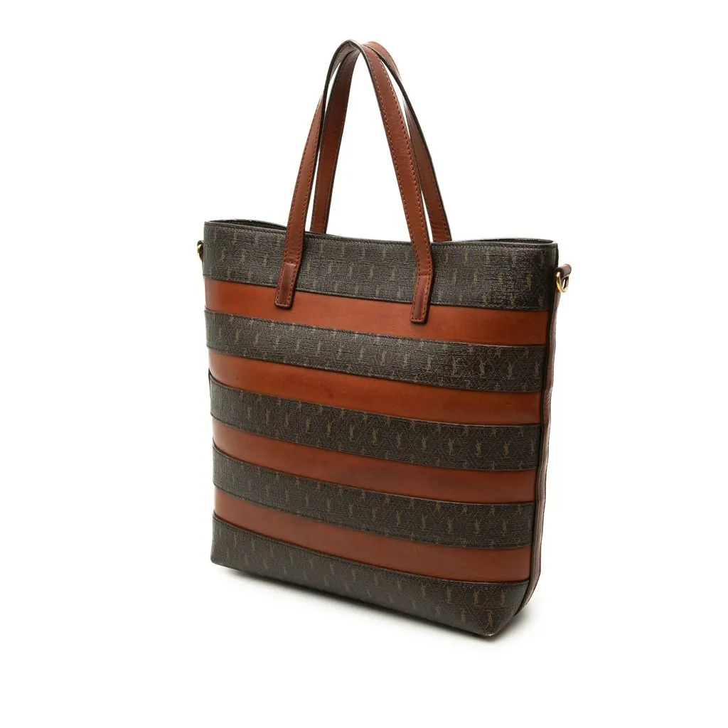 Saint Laurent Le Monogramme Coated Canvas and Leather Shopper Tote Brown Canvas Good - Back View