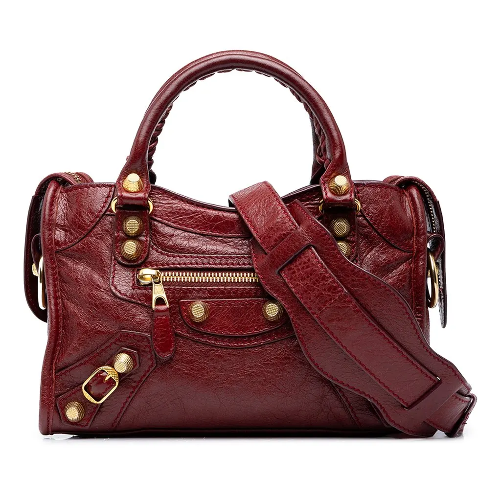 Balenciaga Mini Lambskin Motocross Giant 21 City Satchel Red Leather Very good - Front View