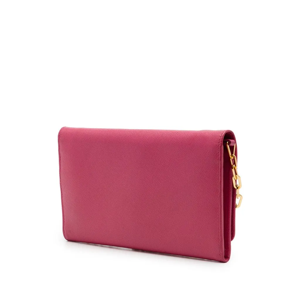 Prada Saffiano Wallet on Chain Pink Leather Very good - Back View