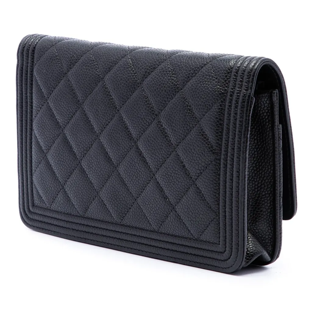 Chanel Quilted Caviar Boy Wallet on Chain Black Leather Good - Back View