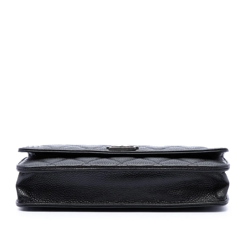 Chanel Quilted Caviar Boy Wallet on Chain Black Leather Good - Inside View