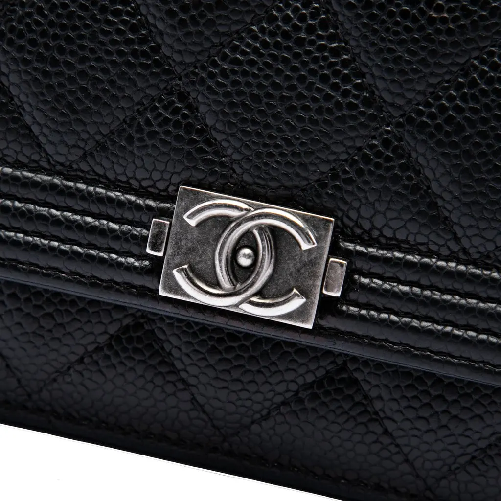 Chanel Quilted Caviar Boy Wallet on Chain Black Leather Good - Box View