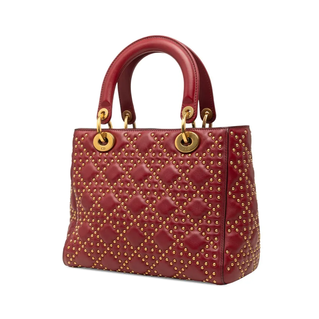 Dior Medium Lambskin Cannage Studded Supple Lady Dior Red Leather Very good - Back View