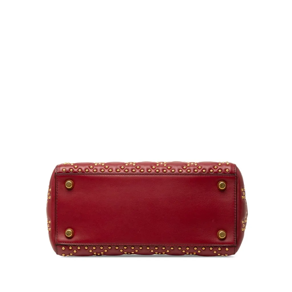 Dior Medium Lambskin Cannage Studded Supple Lady Dior Red Leather Very good - Inside View