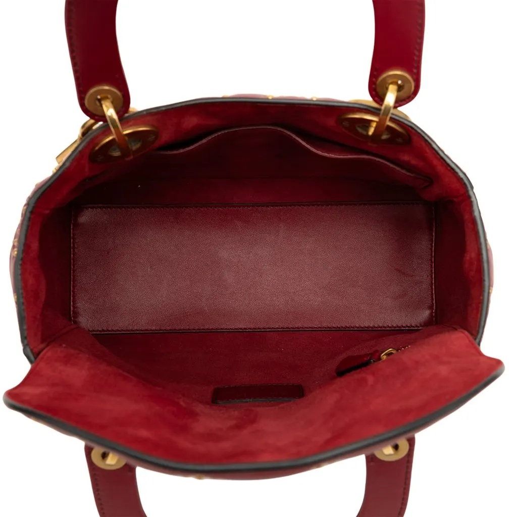 Dior Medium Lambskin Cannage Studded Supple Lady Dior Red Leather Very good - Model View