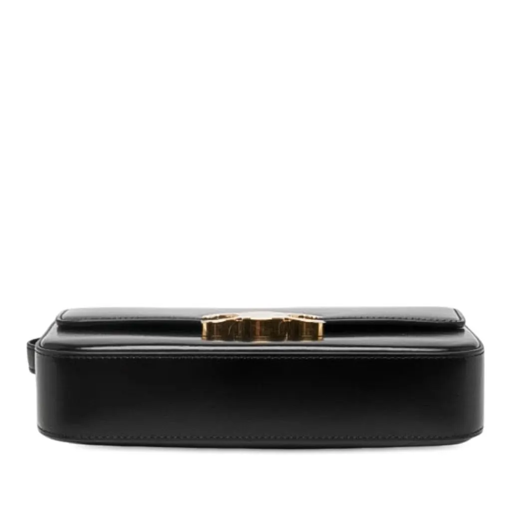 Celine Shiny Calfskin Triomphe Claude Shoulder Bag Black Leather Very good - Inside View