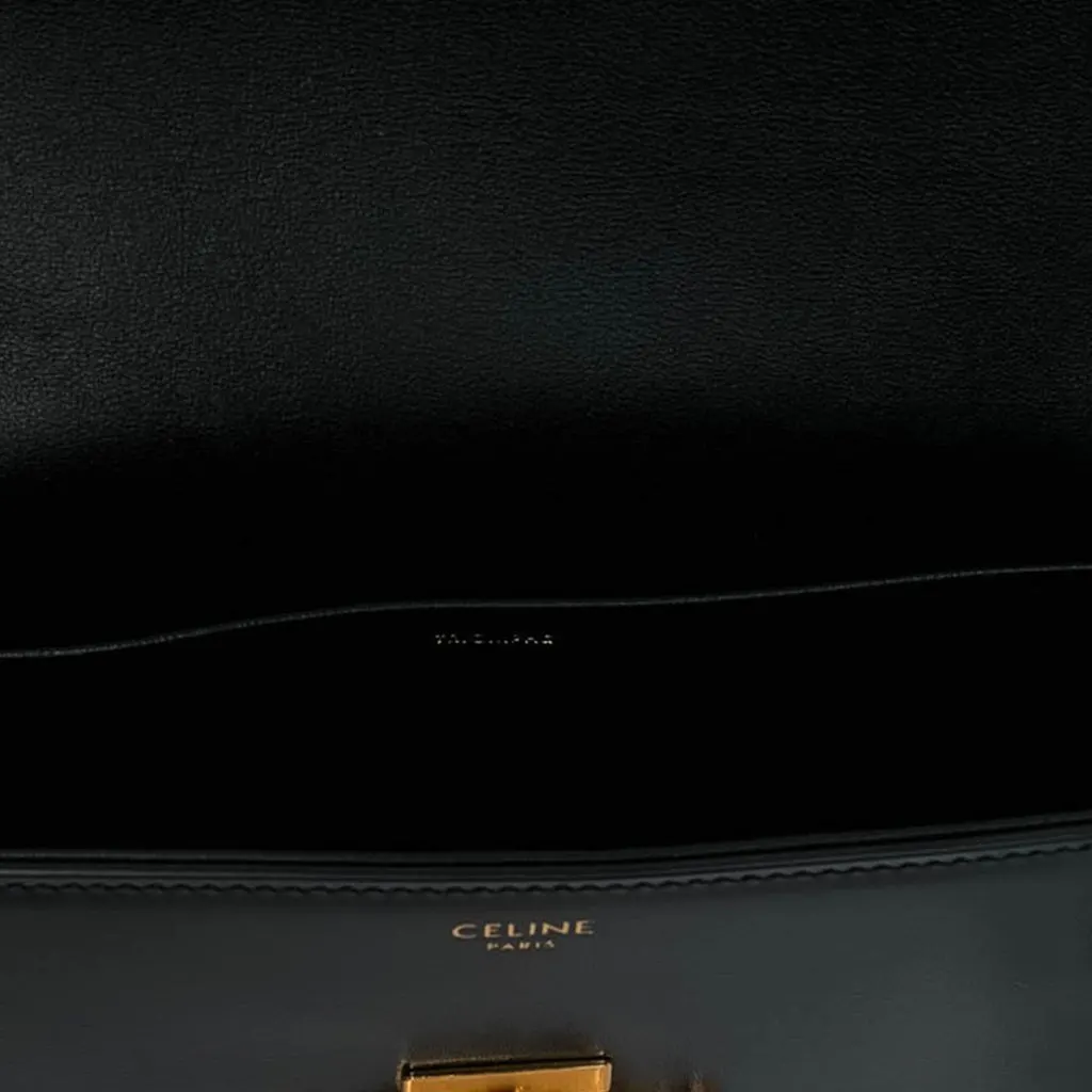 Celine Shiny Calfskin Triomphe Claude Shoulder Bag Black Leather Very good - Model View