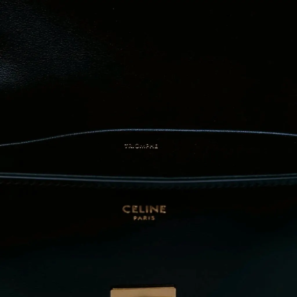 Celine Shiny Calfskin Triomphe Claude Shoulder Bag Black Leather Very good - Box View