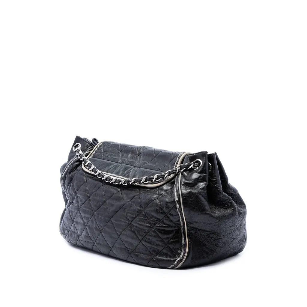 Chanel Quilted Lambskin East West Mademoiselle Accordion Flap Black Leather Very good - Back View
