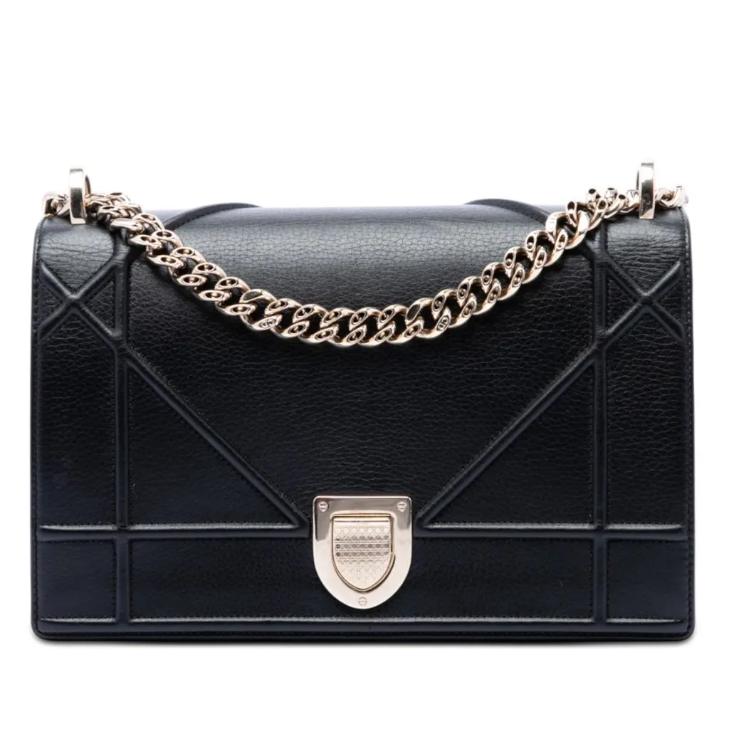 Dior Medium Calfskin Diorama Flap Black Leather Very good - Front View