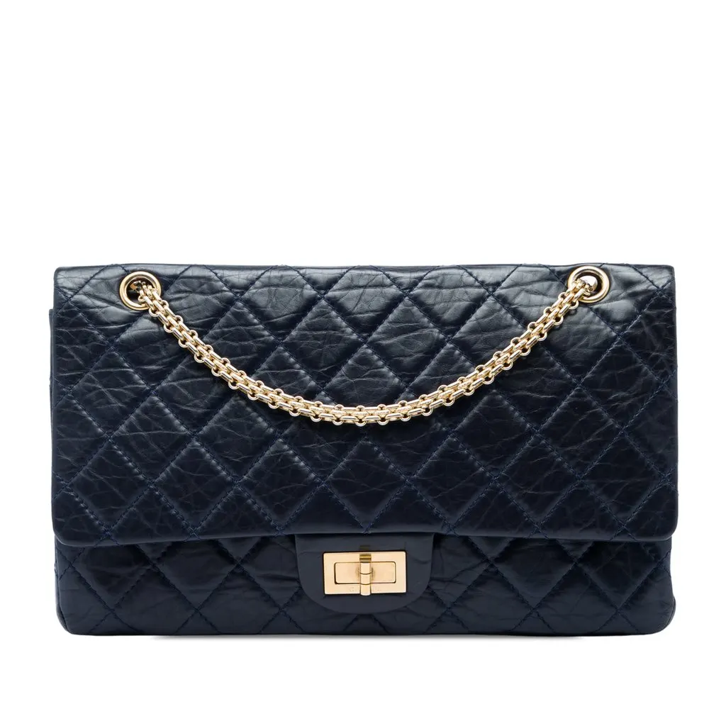 Chanel Quilted Aged Calfskin Reissue 2.55 Double Flap 227 Blue Leather Very good - Front View