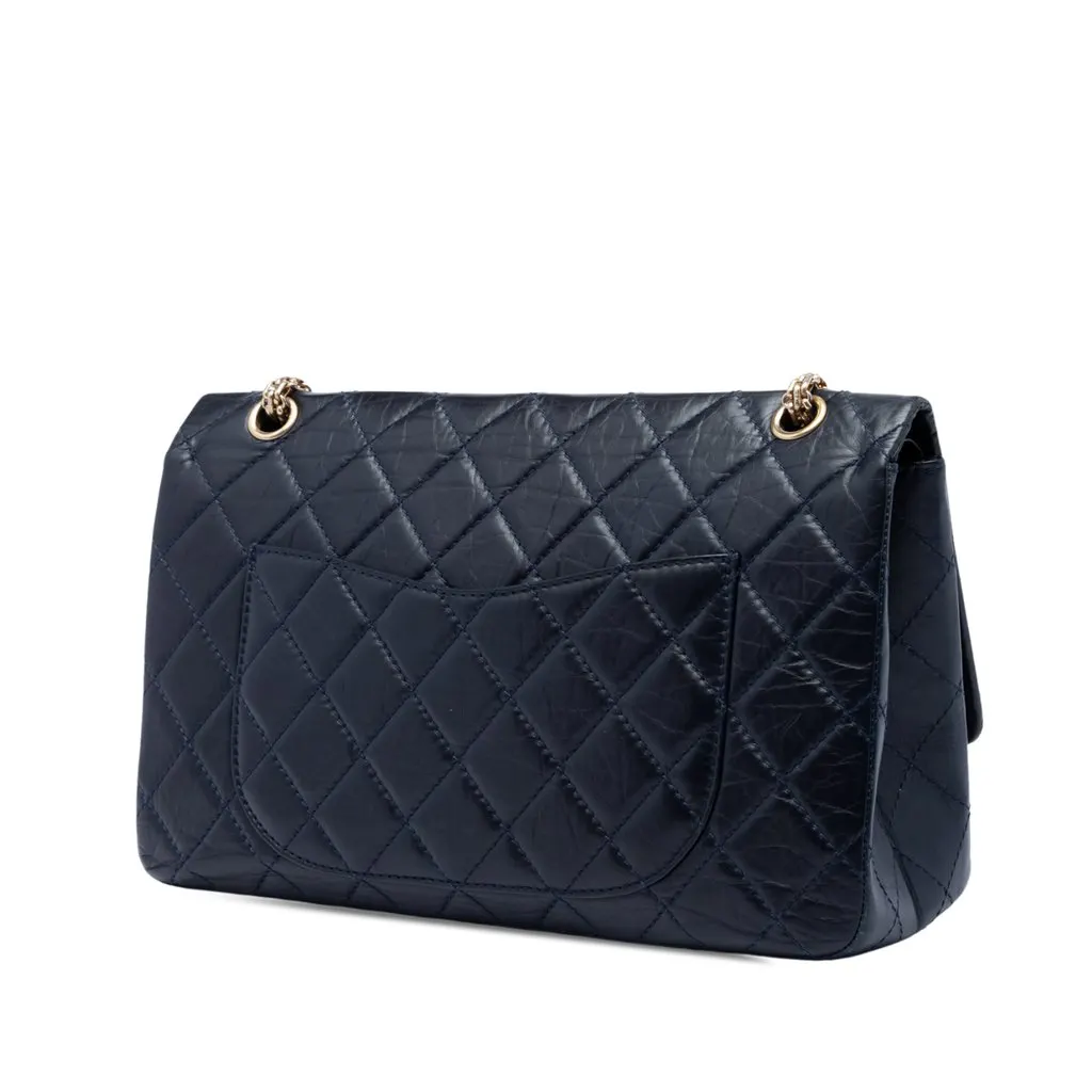 Chanel Quilted Aged Calfskin Reissue 2.55 Double Flap 227 Blue Leather Very good - Back View