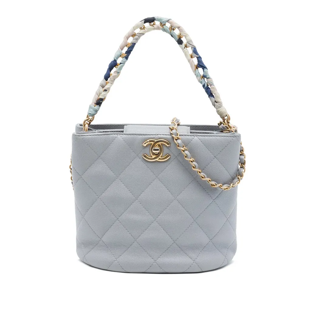 Chanel CC Quilted Caviar Chain Scarf Handle Bucket Bag MultiColor Leather Very good - Front View