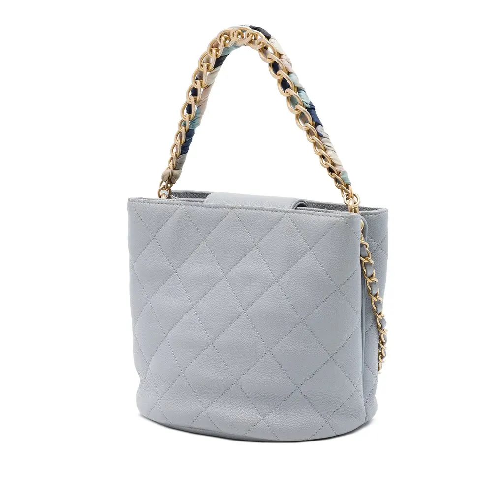 Chanel CC Quilted Caviar Chain Scarf Handle Bucket Bag MultiColor Leather Very good - Back View
