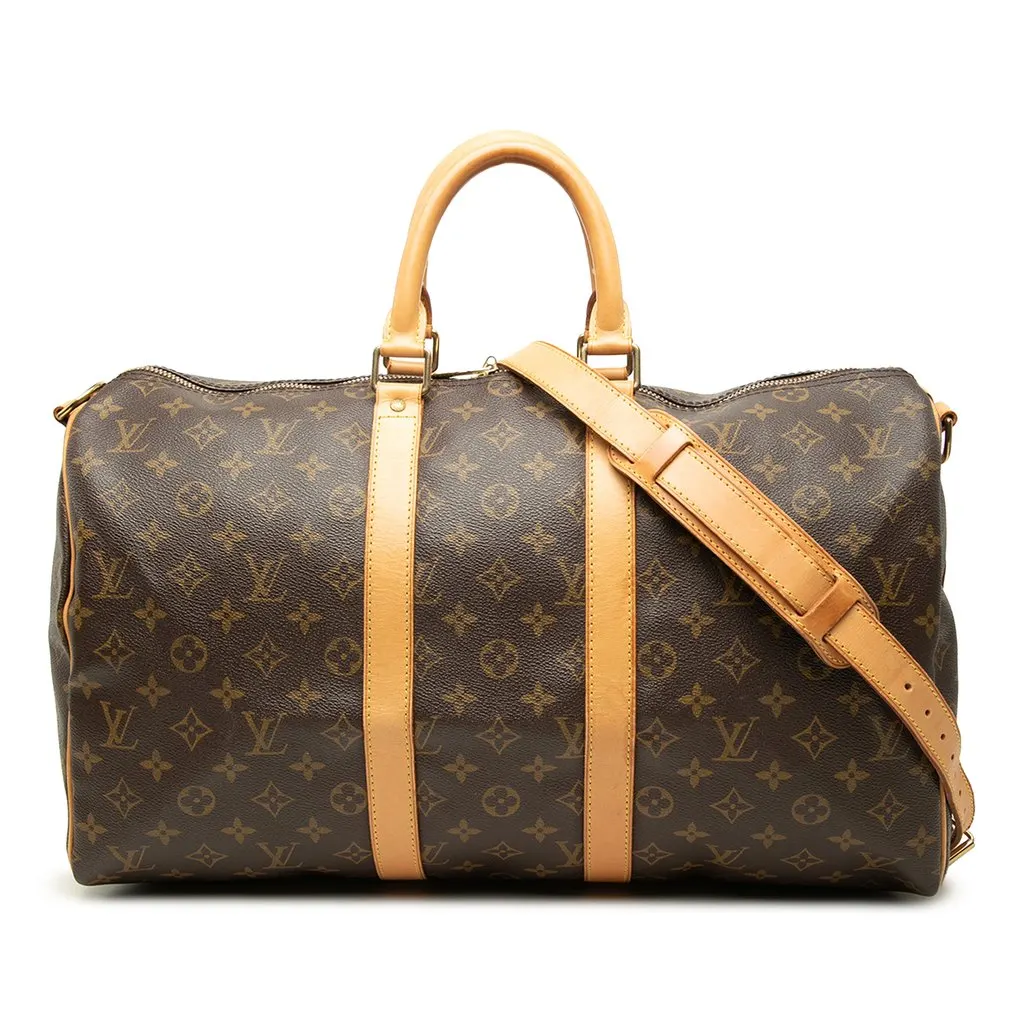 Louis Vuitton Monogram Keepall Bandouliere 45 Brown Canvas Good - Front View