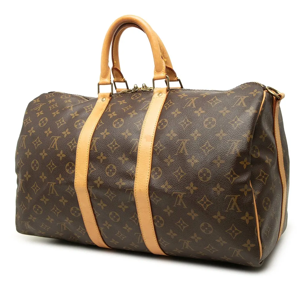 Louis Vuitton Monogram Keepall Bandouliere 45 Brown Canvas Good - Back View