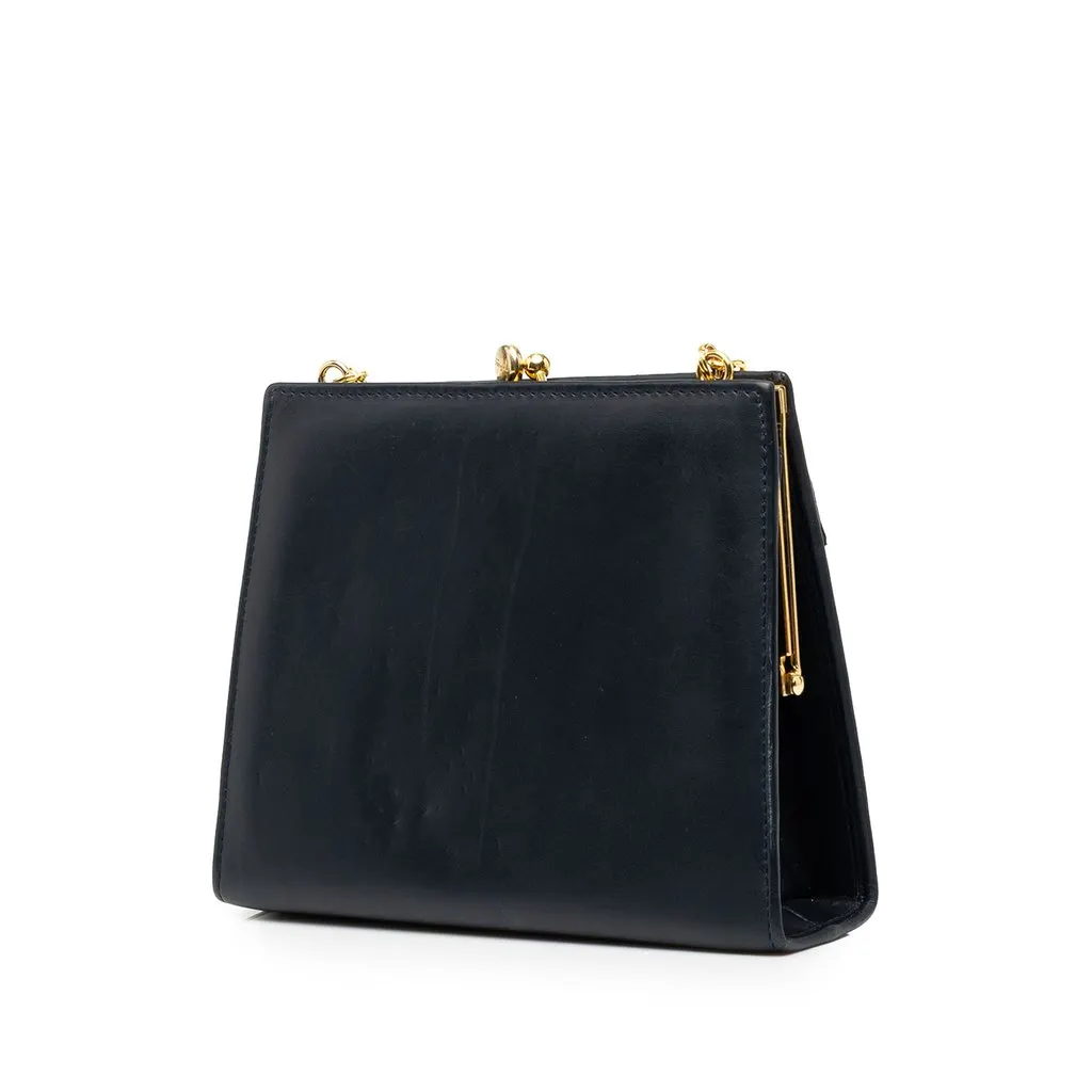 Salvatore Ferragamo Leather Vara Bow Kiss Lock Chain Crossbody Blue Leather Very good - Back View