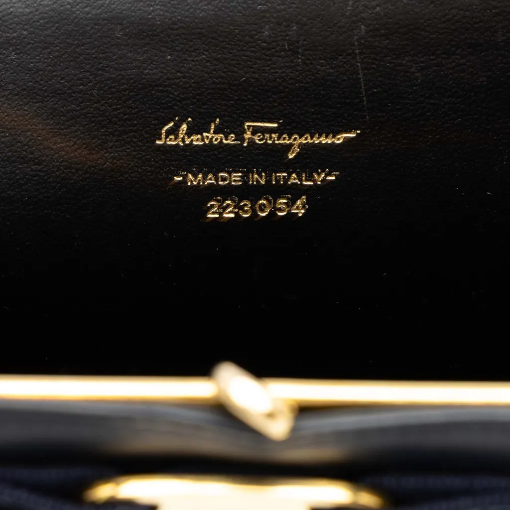 Salvatore Ferragamo Leather Vara Bow Kiss Lock Chain Crossbody Blue Leather Very good - Box View