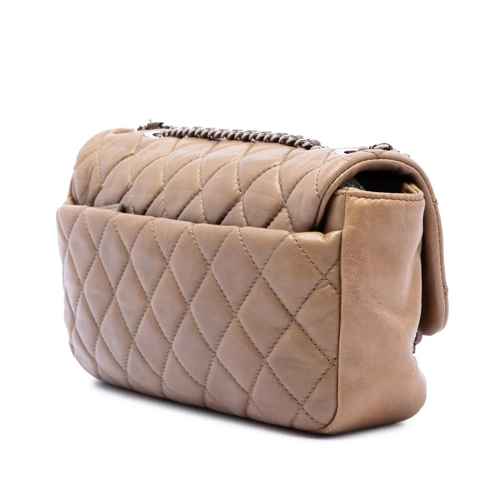 Chanel Medium Quilted Lambskin Coco Rain Flap Brown Leather Very good - Back View