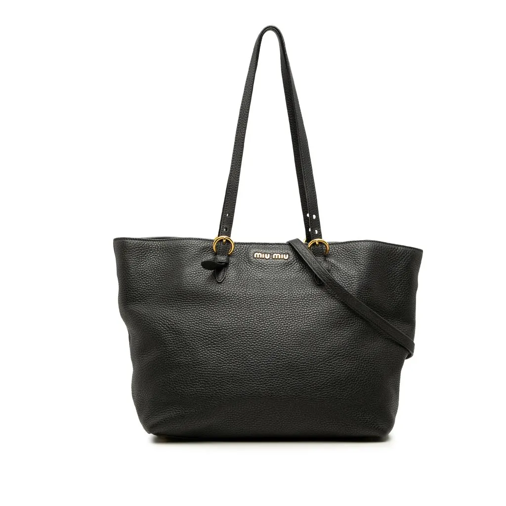 Miu Miu Vitello Daino Open Convertible Tote Black Leather Very good - Front View