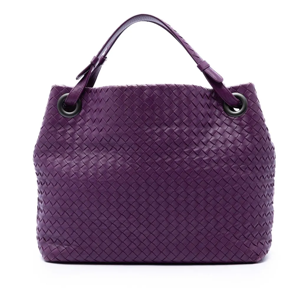 Bottega Veneta Intrecciato Garda Leather Tote Bag Purple Leather Good - Front View
