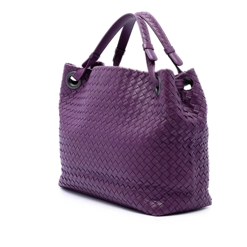 Bottega Veneta Intrecciato Garda Leather Tote Bag Purple Leather Good - Back View