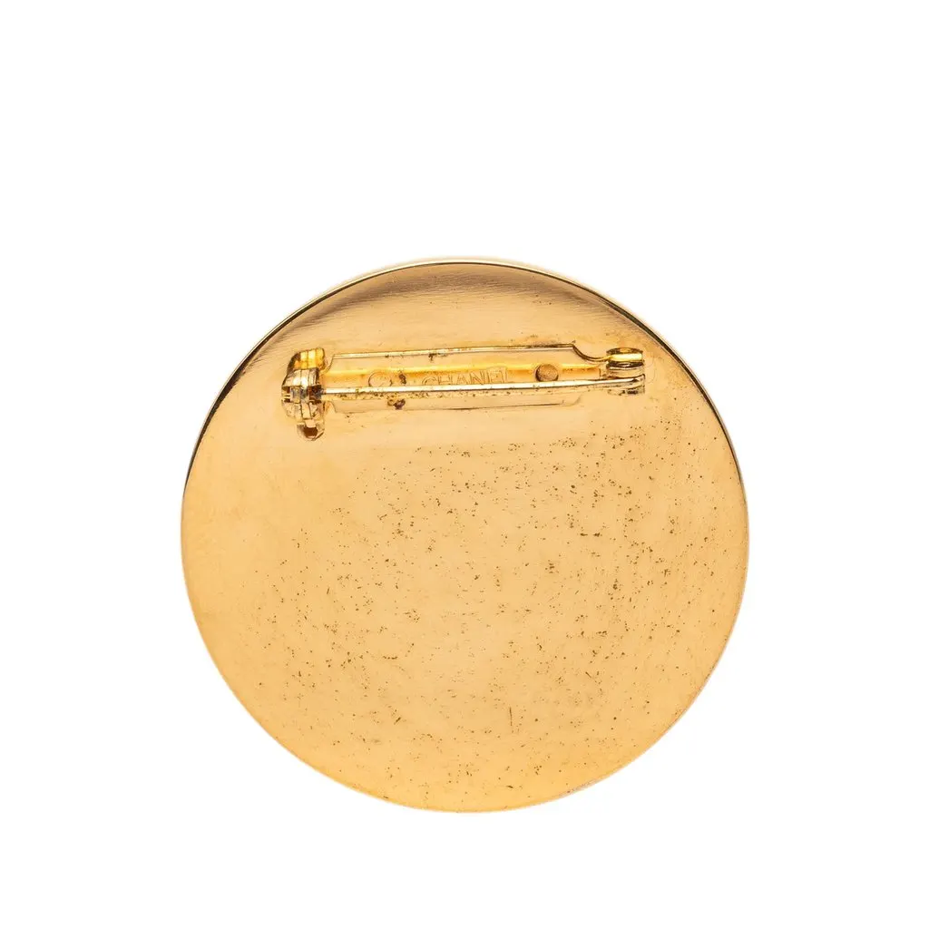 Chanel CC Gold Plated Enamel Round Pin Brooch Gold Metal Very good - Back View