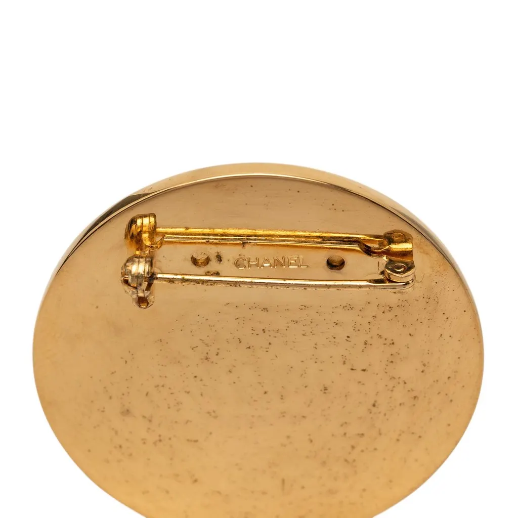 Chanel CC Gold Plated Enamel Round Pin Brooch Gold Metal Very good - Inside View