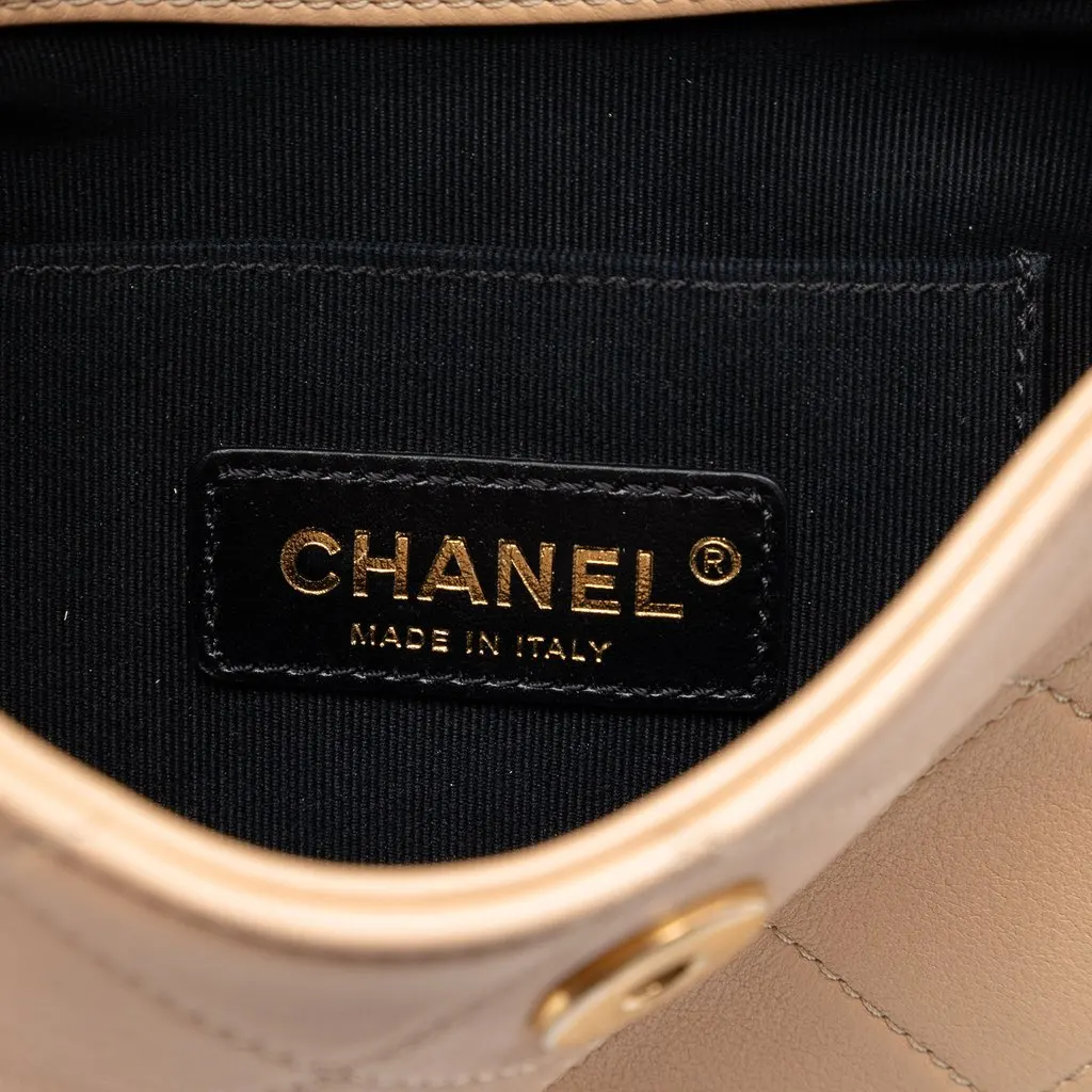 Chanel Small Quilted Calfskin About Pearls Hobo Beige Leather Very good - Box View