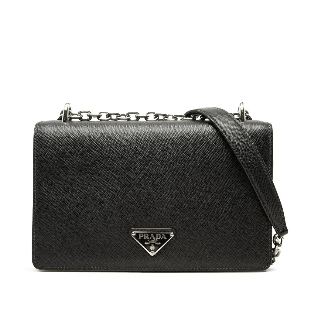 Prada Saffiano and Tessuto Chain Crossbody Black Very good - Front View