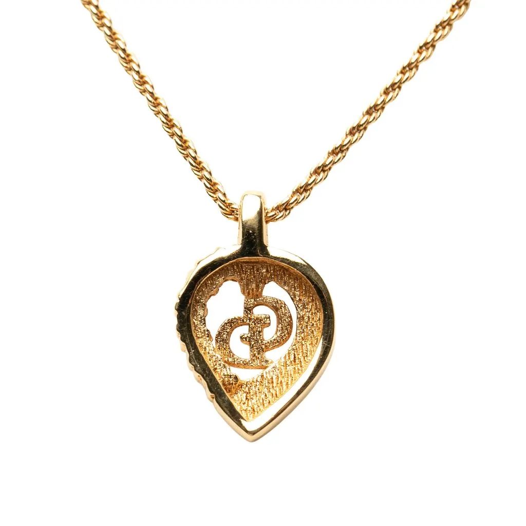 Dior Gold Plated Strass CD Logo Heart Pendant Necklace Gold Metal Very good - Inside View