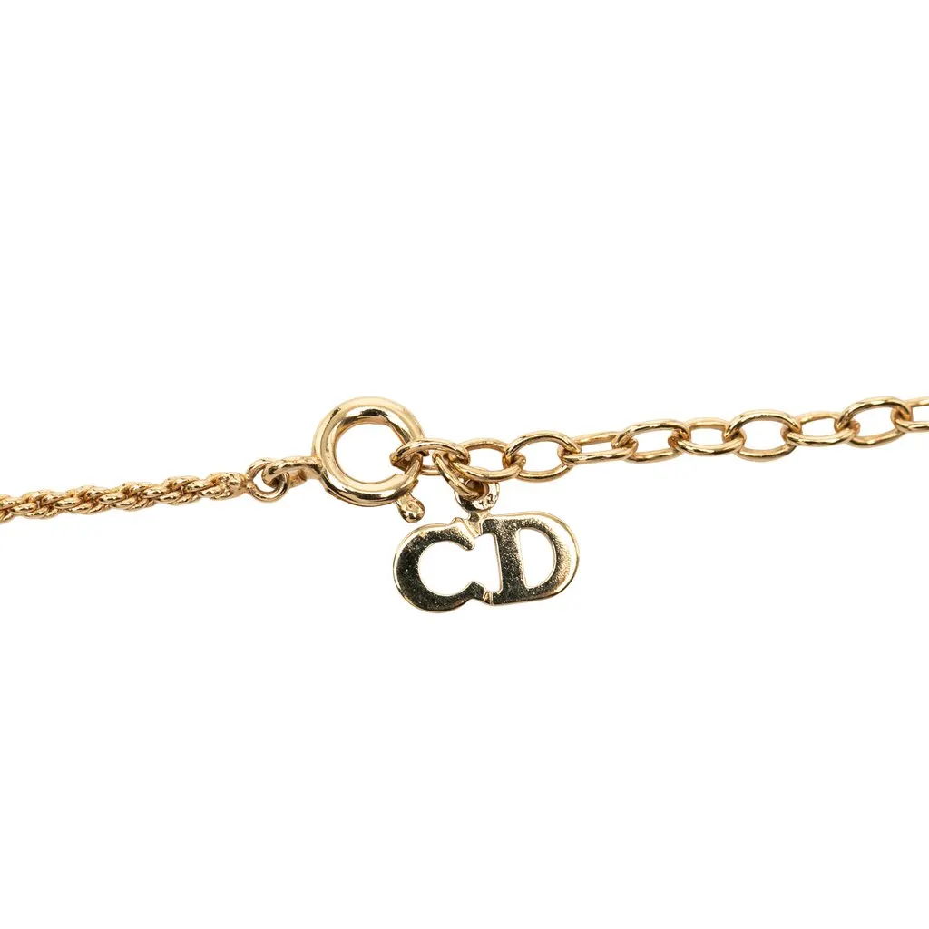 Dior Gold Plated Strass CD Logo Heart Pendant Necklace Gold Metal Very good - Model View
