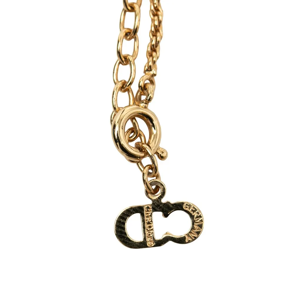 Dior Gold Plated Strass CD Logo Heart Pendant Necklace Gold Metal Very good - Box View