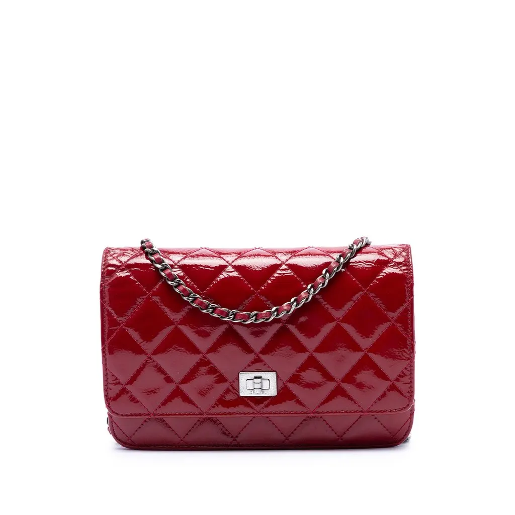 Chanel Quilted Patent Reissue 2.55 Wallet On Chain Red Leather Very good - Front View