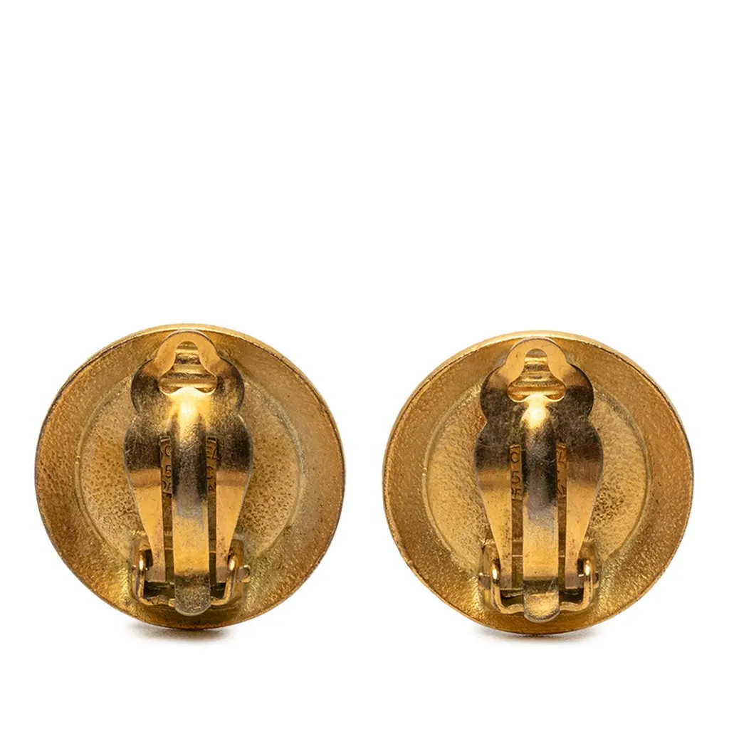 Chanel CC Gold Plated Enamel Button Clip On Earrings Gold Metal Very good - Back View