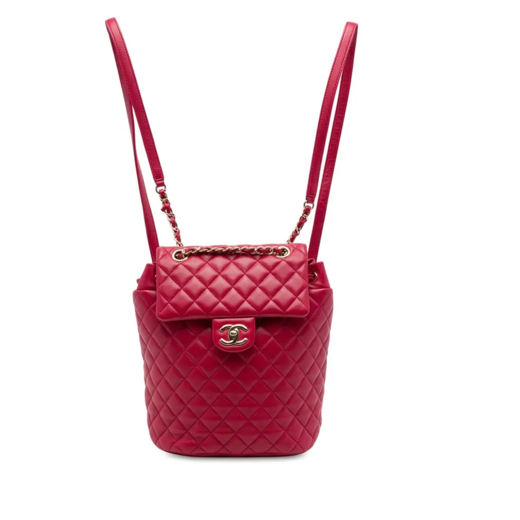 Chanel Mini Quilted Lambskin Urban Spirit Backpack Red Leather Very good - Front View