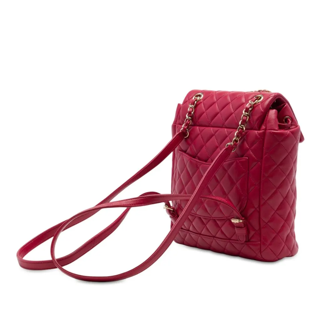 Chanel Mini Quilted Lambskin Urban Spirit Backpack Red Leather Very good - Back View
