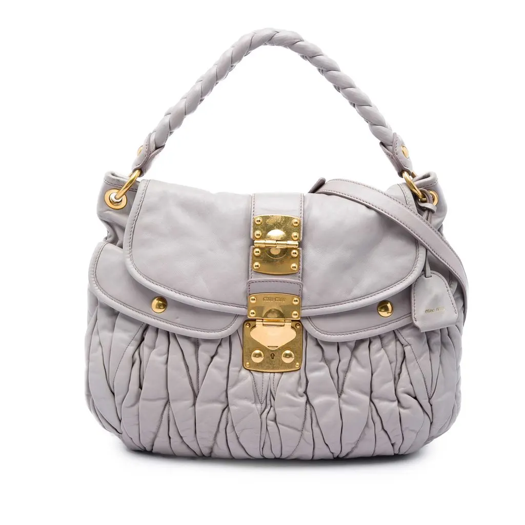 Miu Miu Matelasse Nappa Coffer Satchel Grey Leather Good - Front View