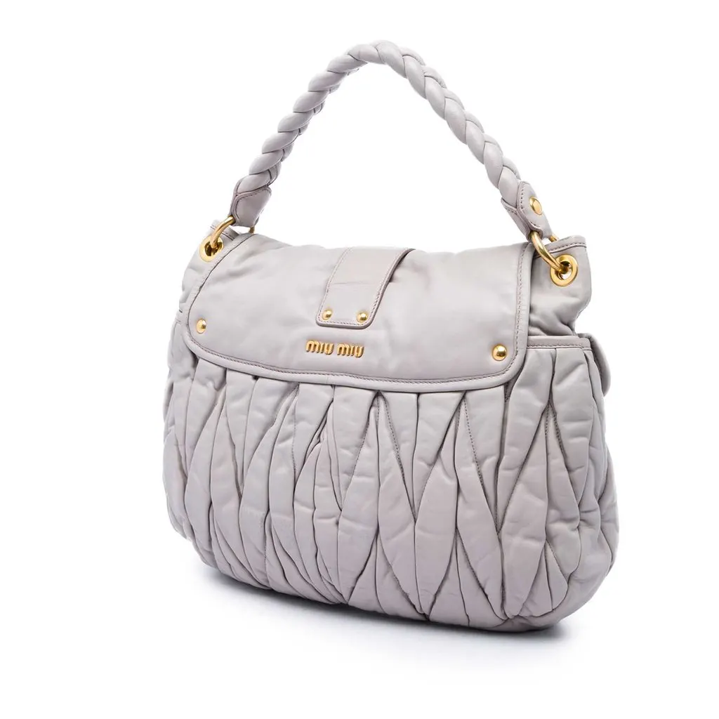 Miu Miu Matelasse Nappa Coffer Satchel Grey Leather Good - Back View