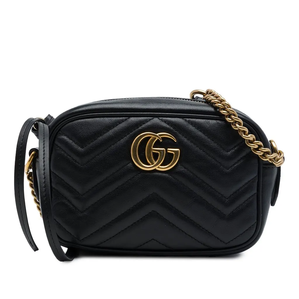 Gucci Mini GG Marmont Matelasse Calfskin Crossbody Black Leather Very good - Front View