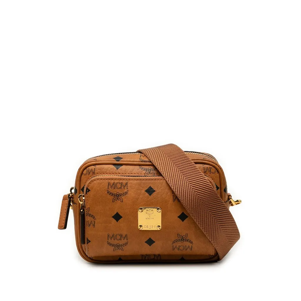 MCM Extra Mini Visetos Coated Canvas Aren Crossbody Brown Very good - Front View